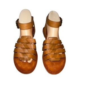 Frye Women's Size 9.5 Riley Huarache Woven Leather Sandal w. Ankle Strap Tan